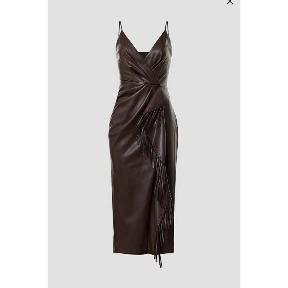 SIMKHAI Women's‎ Faux Leather Carkee Fringe Dress Brown Size 4 - Picture 4 of 9